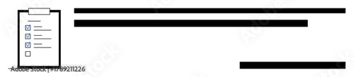 Clipboard with checklist items and checkboxes alongside horizontal lines representing workflow. Ideal for planning, organization, productivity, process management, task tracking, workflow