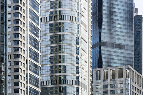 Close-up of the facade of a modern commercial skyscraper