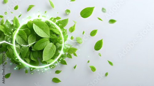 Green leaf circle energy eco nature fresh light glow clean Green leaf circle energy eco nature fresh light glow clean concept with vibrant foliage and dynamic spark, symbolizing renewable power