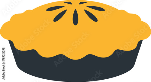 A simple vector illustration of a whole baked pie with a golden crust and crimped edges, isolated on a white background.