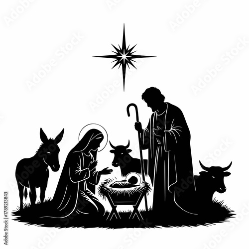 vector silhouette of the nativity scene