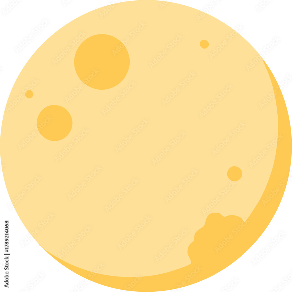 Fototapeta premium A simple, flat, yellow circle with darker yellow spots and a bite taken out of the bottom right.