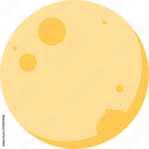 A simple, flat, yellow circle with darker yellow spots and a bite taken out of the bottom right.