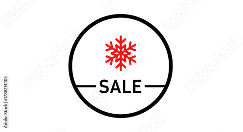Winter Sale Sign: A circular sign featuring a red snowflake emblem and the word SALE offering a winter season shopping promotion or marketing campaign.