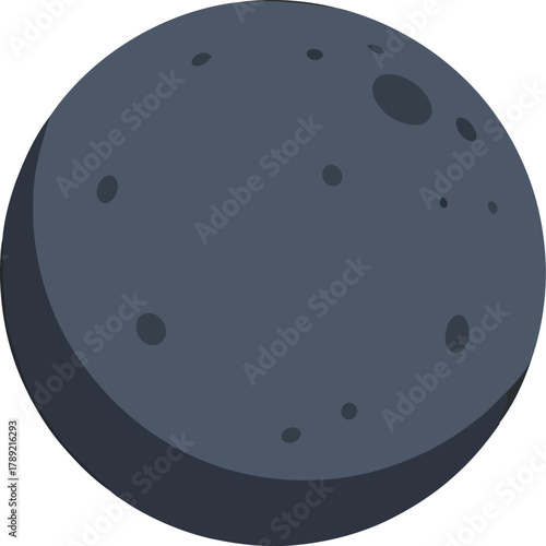 A dark gray celestial body, possibly a planet or moon, with several craters visible on its surface.