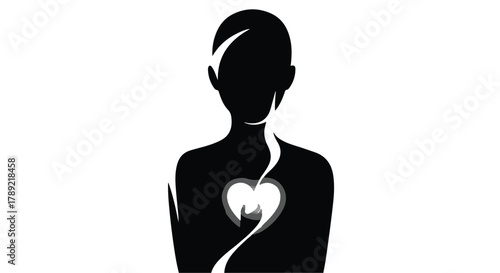 Abstract silhouette of a person with a glowing heart symbol inside, representing inner strength and emotion.