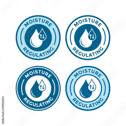 Moisture Regulating products badges. Humidity control vector badge perfect for clothing, bedding, or smart material labeling.