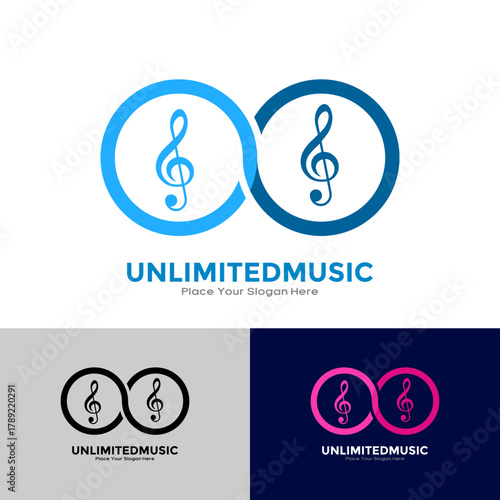 Unlimited Music vector logo. G-clef icon forming an infinity symbol. infinity symbol for a continuous music or audio app service