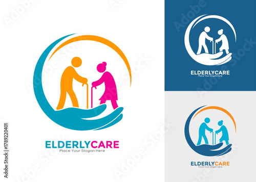 Elderly care vector logo design.  Suitable for nursing homes, non-profit organizations, and community assistance services.