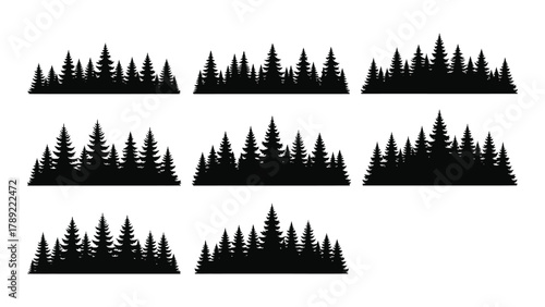 Pine forest silhouettes isolated on white background, Vector