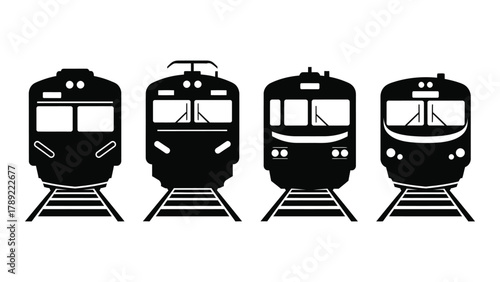 Train silhouettes collection isolated on white background, Vector