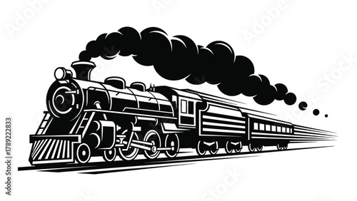 Steam train silhouette illustration isolated on white background, Vector