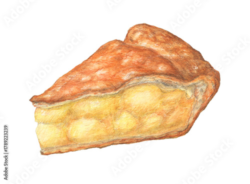 りんごたっぷりカットアップルパイ　水彩色鉛筆イラスト