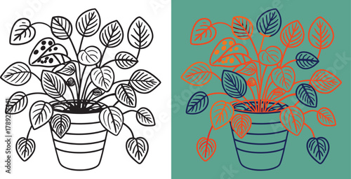 Vibrant potted plant illustration brings natural beauty and modern style to any creative project, adding a fresh, organic touch.