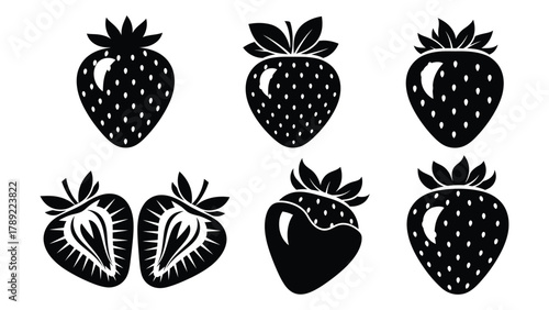 Strawberry silhouette icon set isolated on white background, Vector