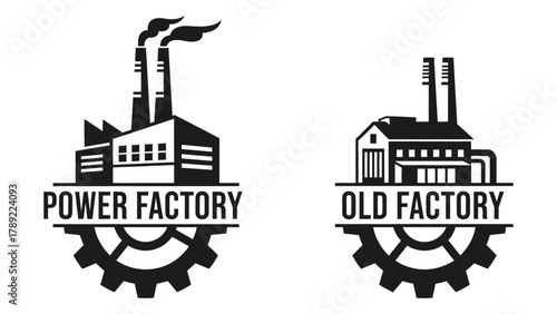 Industrial factory silhouette logos isolated on white background, Vector