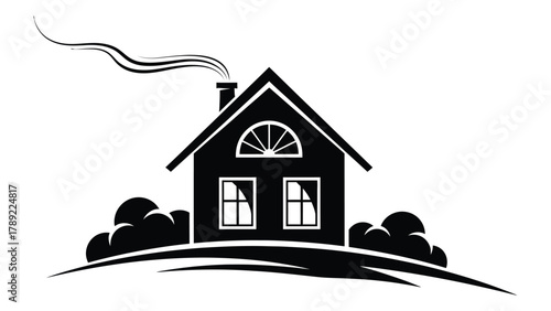 House silhouette with smoke isolated on white background, Vector