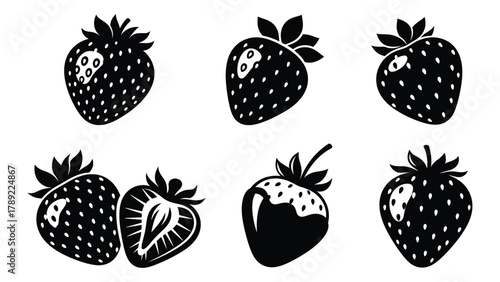 Strawberry silhouettes icon set isolated on white background, Vector