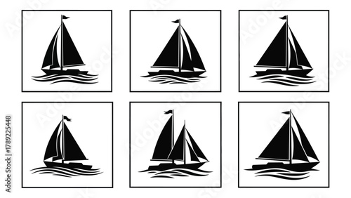 Sailboat silhouettes on water isolated on white background, Vector