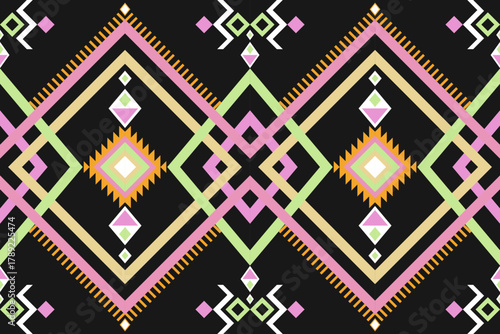Geometric Ethnic pattern, Native American tribal fabric, tile, carpet, vector, illustration design, on black background 