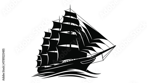 Sailing ship silhouette isolated on white background, Vector
