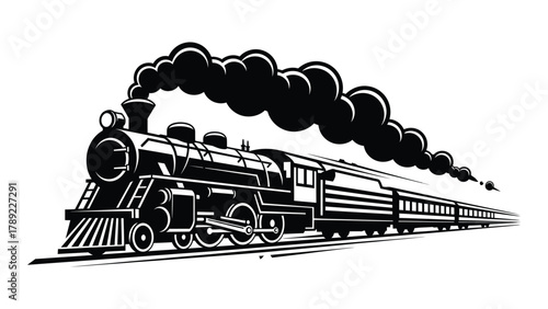 Vintage steam locomotive silhouette isolated on white background, Vector