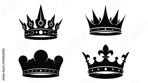 Crown silhouettes collection isolated on white background, Vector