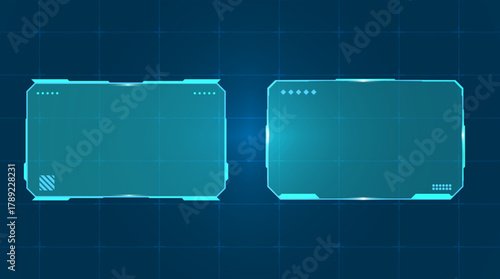 Blue Hologram HUD Screen Panels With Modern UI Layout. A set of holographic HUD panels in blue tones, designed with sleek UI elements and a futuristic interface style.