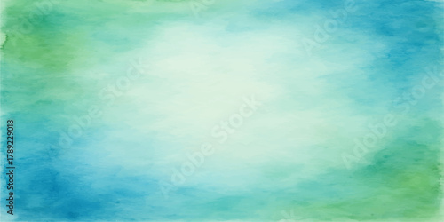 Abstract blue watercolor texture merges with grunge floral elements to create a bright nature landscape of summer clouds reflecting over a serene sea horizon