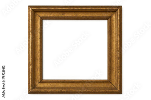 Fototapeta Naklejka Na Ścianę i Meble -  Golden antique picture frame featuring an ornate, classic design, ready for inserting custom content with a transparent background