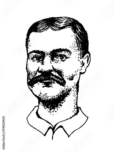Retrato antiguo de hombre con bigote y camisa estilo hipster
