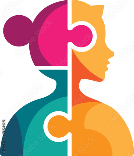 Woman Face Puzzle Logo Design Psychology Template Vector