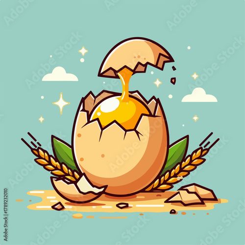 Cracked egg cartoon illustration