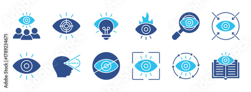 Vision color  editable icon set collection. Contain icons related to Vision, Eye, look, perspective, binocular, and more. Editable stroke. Vector illustration eps 10
