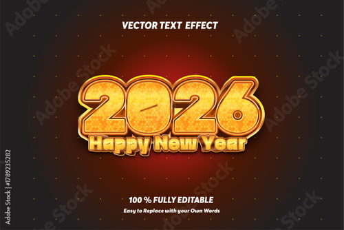 2026 New Year Golden Text Effect Editable Vector Template