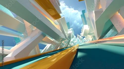 Fototapeta Naklejka Na Ścianę i Meble -  Abstract Architecture, Sky, Futuristic, Digital Art, 3D