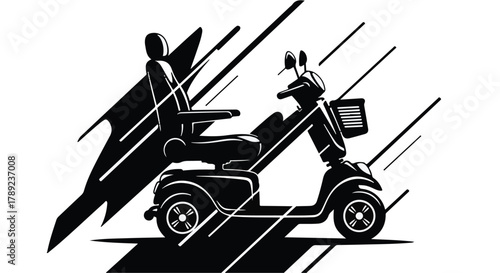 Mobility scooter moving with speed and motion lines, representing freedom and independence.