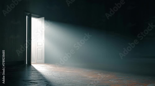 Light From Opening Door Illuminating Dark Room in Dramatic Contrast