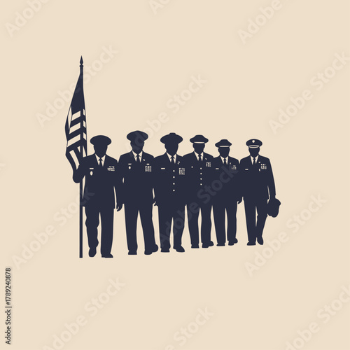A solemn procession of uniformed individuals holding a flag, symbolizing patriotism and remembrance of service