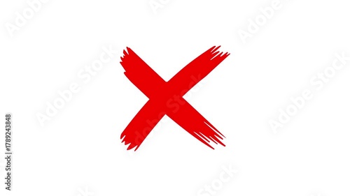 Red cross mark animation on white background, Error or cancel symbol animation. Stop or close Icon chroma key background.