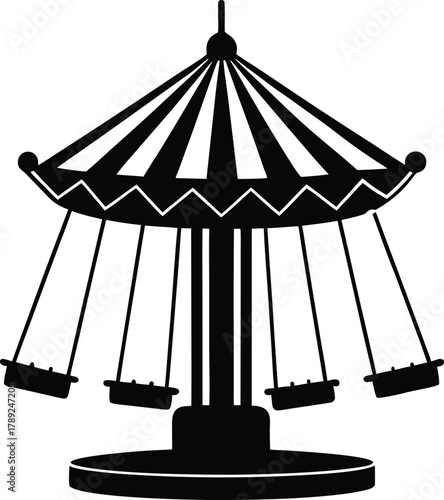 Swing carousel with seats amusement ride at fun fair carnival icon vector image