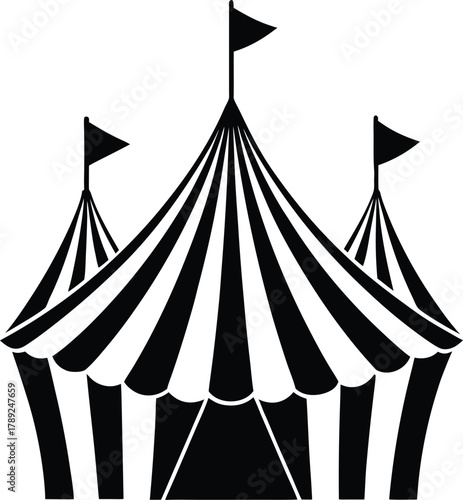 Circus tents multiple striped canopies funfair event vector illustration