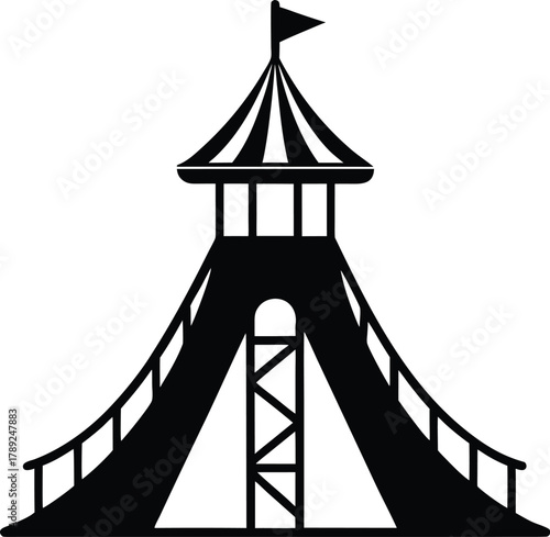Circus tent silhouette vector, funfair attraction, amusement park