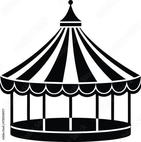 Carousel funfair ride silhouette amusement park attraction flat vector icon