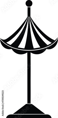 Striped carnival umbrella canopy vector silhouette isolated on grid background