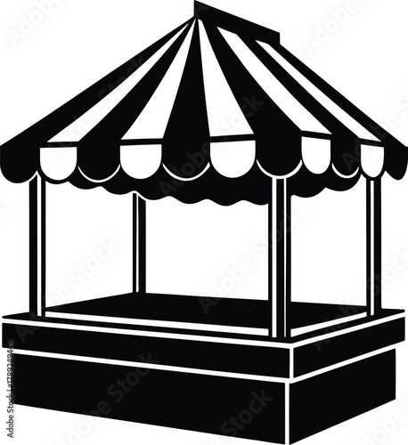 Empty outdoor market stall or booth with striped roof vector on transparent