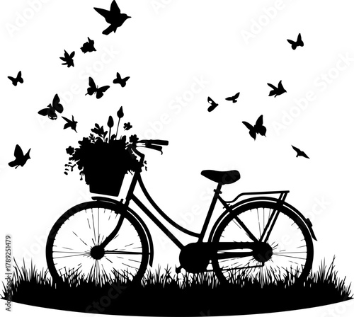 silhouette of a bicycle with flower