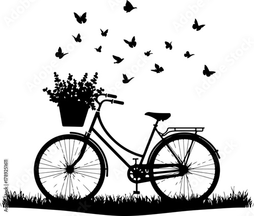 silhouette of a bicycle with flower