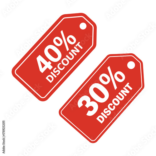 30% and 40% Discount Tags: Sale, Offer, Price Reduction, Vector