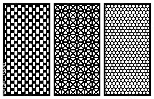 Laser Cut CNC Decorative Panels with Grid and Star Patterns – Islamic Geometric Ornament Template Vector for Wall Art and Interior Design